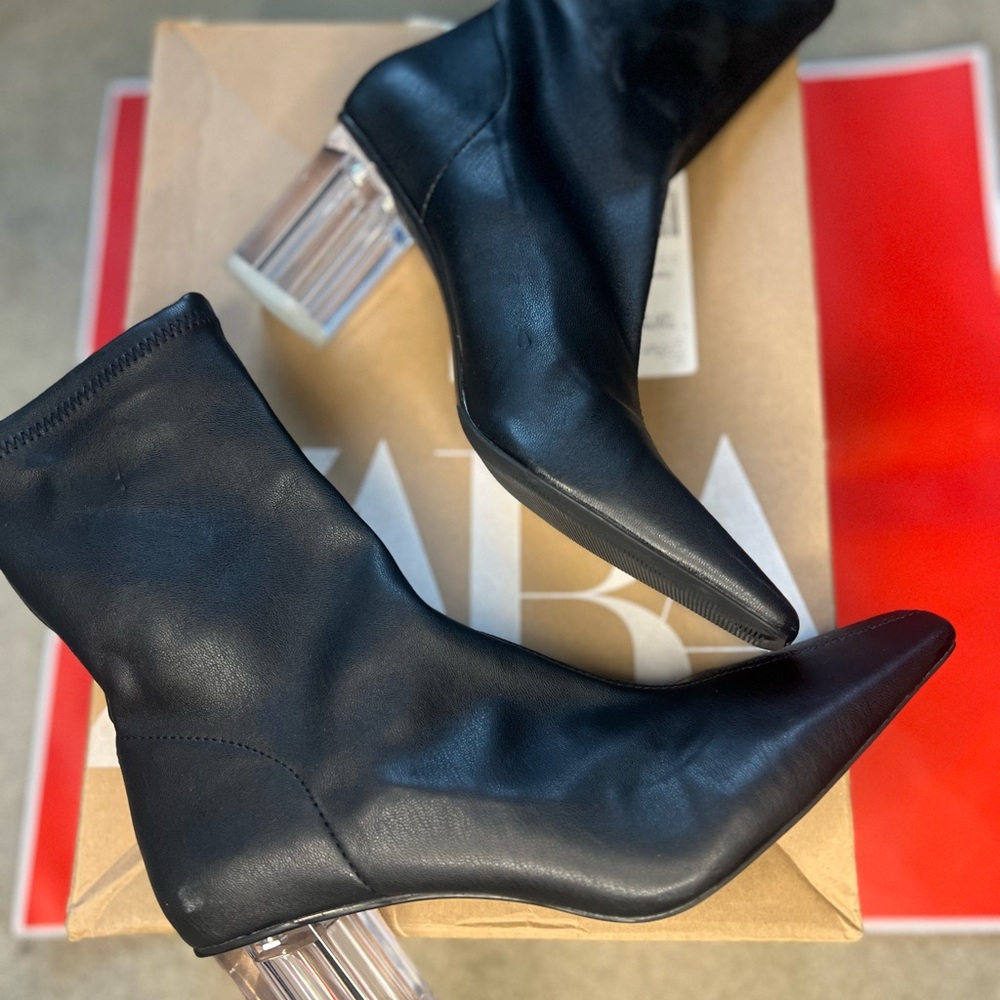 Zara Black Heeled Boots with Transparent Accents